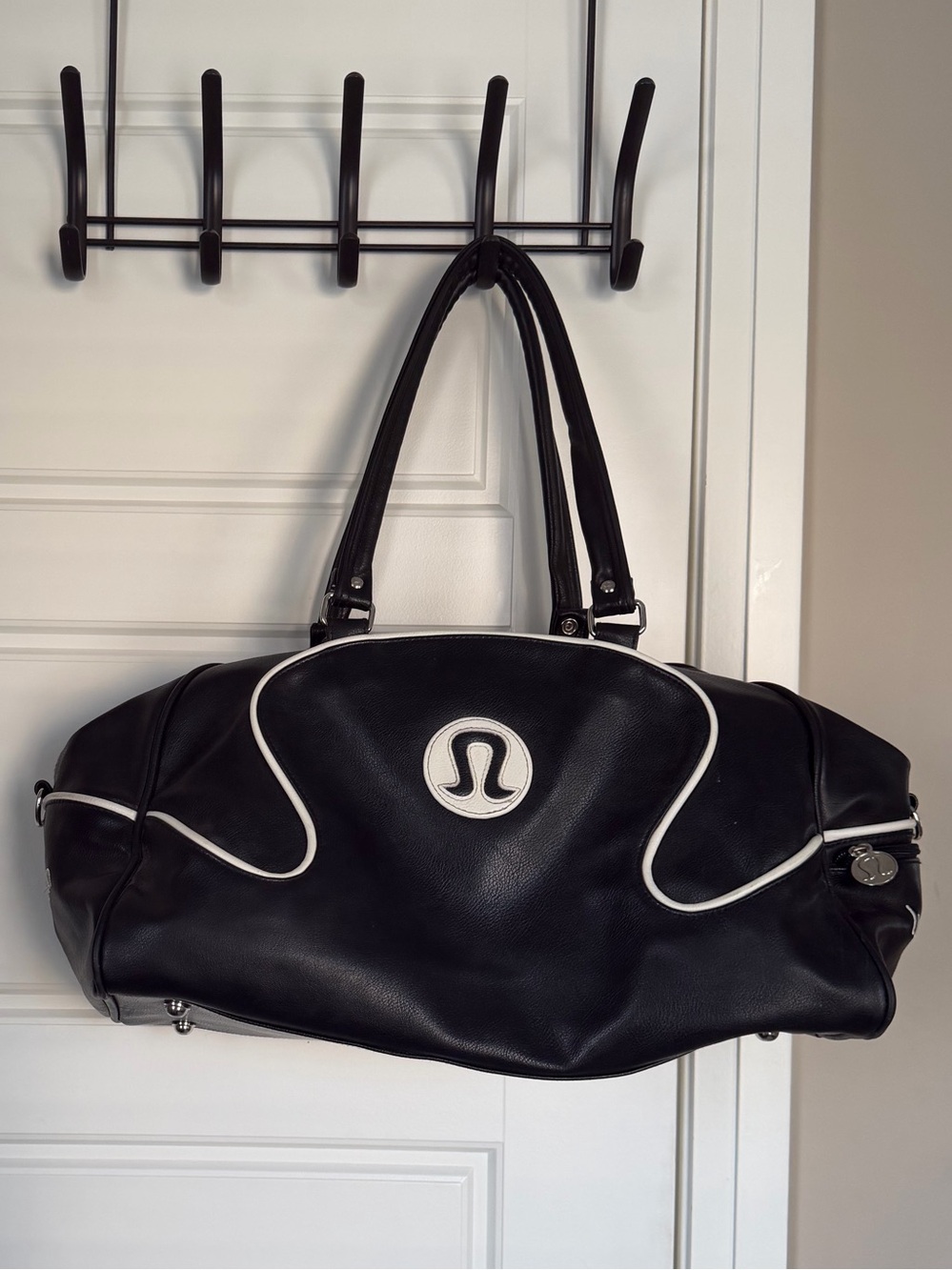 Vintage Lululemon Black Velocity Gym Duffel Bag w Retro White Piping Logo